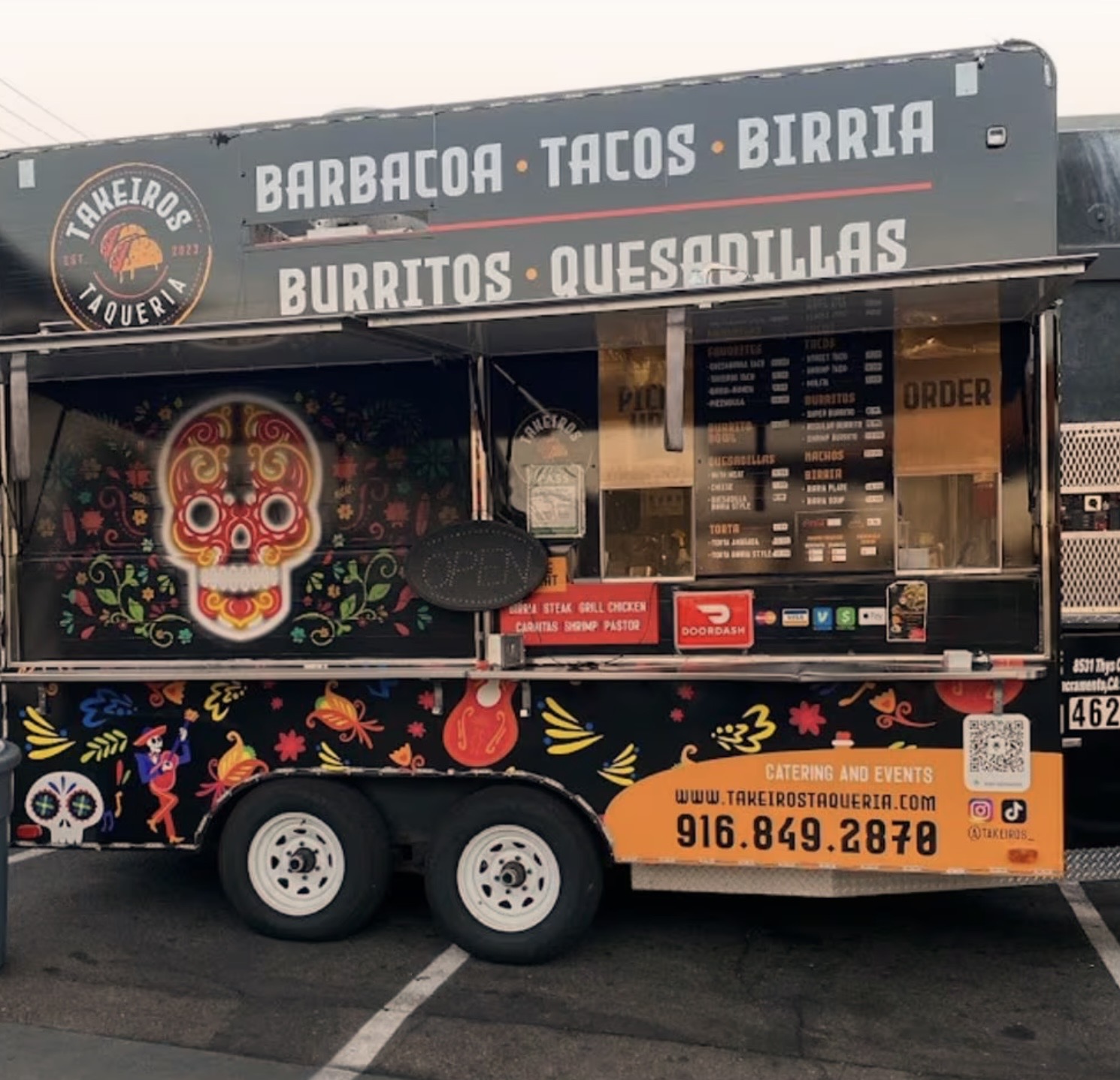 Takeiros Taqueria trailer with sugar skull art